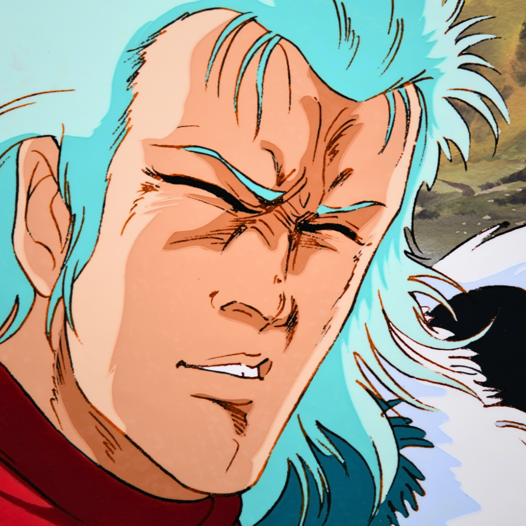 Fist of the North Star (Hokuto no Ken) – Rei in Pain Close-Up – Original Animation Cel and Background (Toei Animation, 1984)