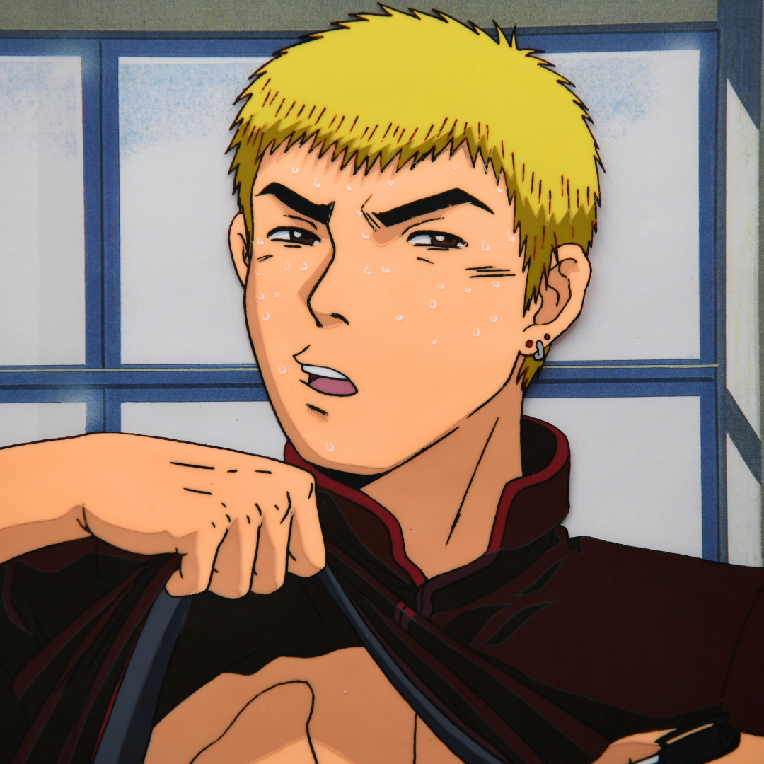Great Teacher Onizuka (GTO) – Eikichi Onizuka writing on his chest Tatoo Style – Production Cel, Douga,  Background copy (Pierrot, 1999)