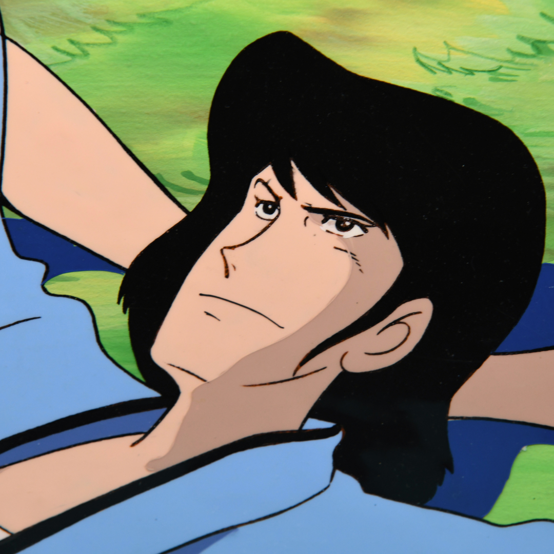 Lupin III Goemon Ishikawa XIII chilling in the grass Original Anime  Production Cel on handpainted original Background