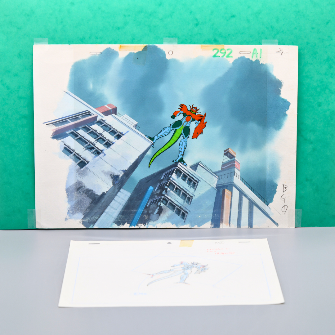 Jushin Liger – Dragon Kingdom Dorga – Original Production Cel, Douga, and Background (Sunrise, 1989)