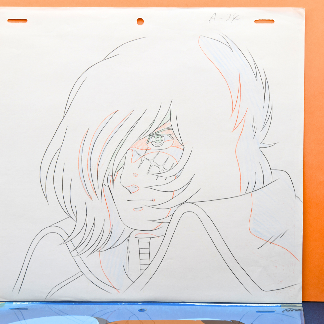 Own a rare Captain Harlock original production anime cel with matching douga and hand-painted background. Includes the studio envelope. Perfect for anime collectors!