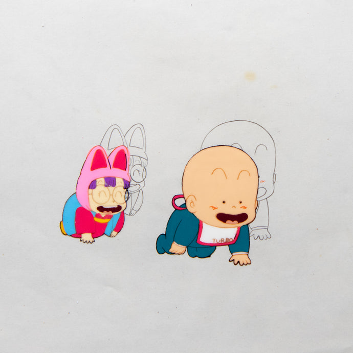 Arale Following Baby - Dr Slump - Akira Toriyama - Original Hand Painted Production Cel + Douga Stuck
