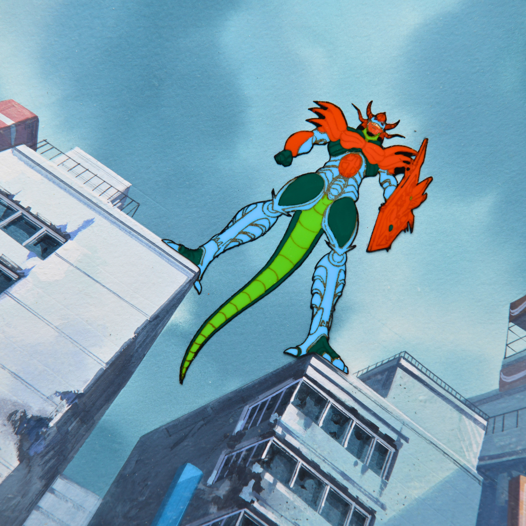 Jushin Liger – Dragon Kingdom Dorga – Original Production Cel, Douga, and Background (Sunrise, 1989)