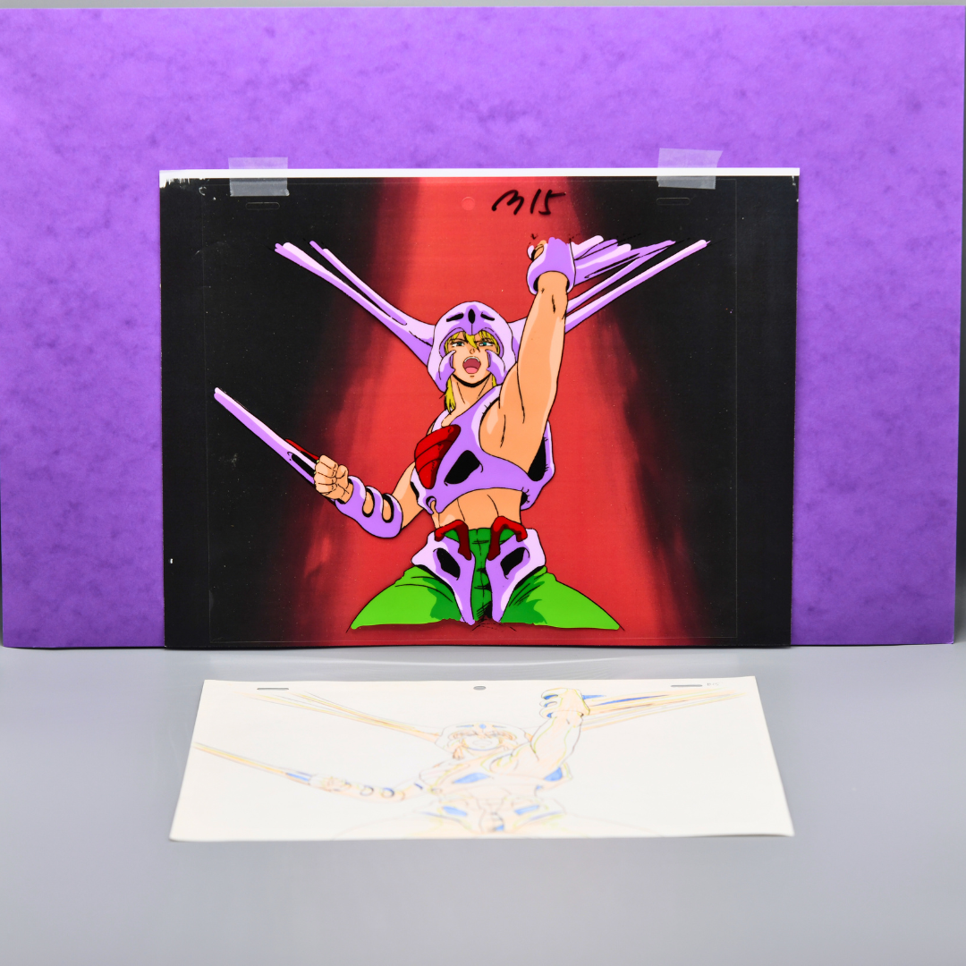 Jushin Liger – Ryu Dolk inside Dorga Combat Mode – Original Production Cel, Douga, and Copy Background (Sunrise, 1989)
