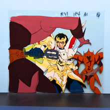 Load image into Gallery viewer, Shurato - Full Set Shurato Hidaka Battle Scene - Original Production Anime Cel, Douga, Genga, Storyboard, and Background (5 Sheets)