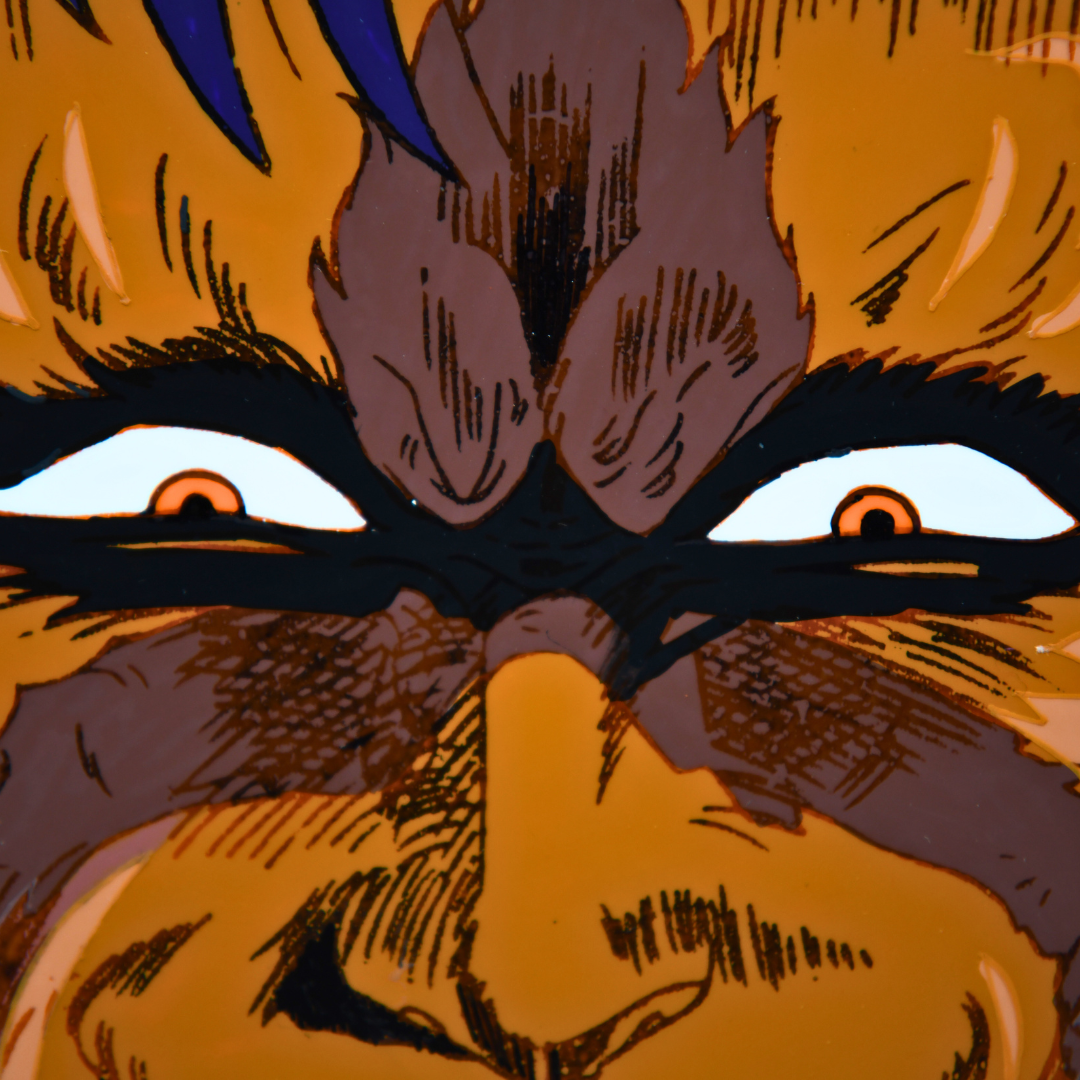Fist of the North Star (Hokuto no Ken) – Kaioh Furious Look and Evil Laugh Close-Up – original animation production artwork – detail 4