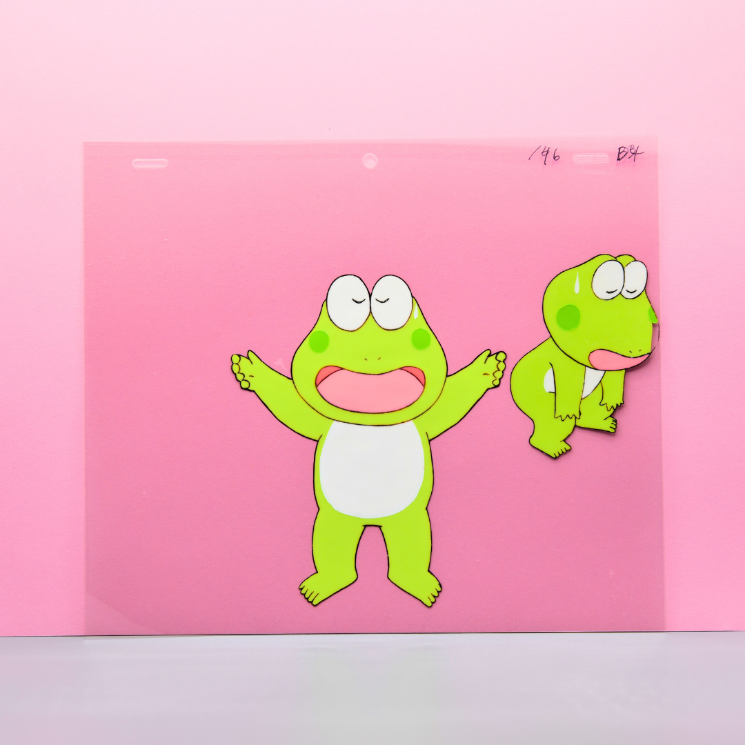 10 Frogs: Two Frogs Production Cel (Toei Video/Tohokushinsha/Trans Arts, ca. 1990s) – original animation production artwork – detail 2
