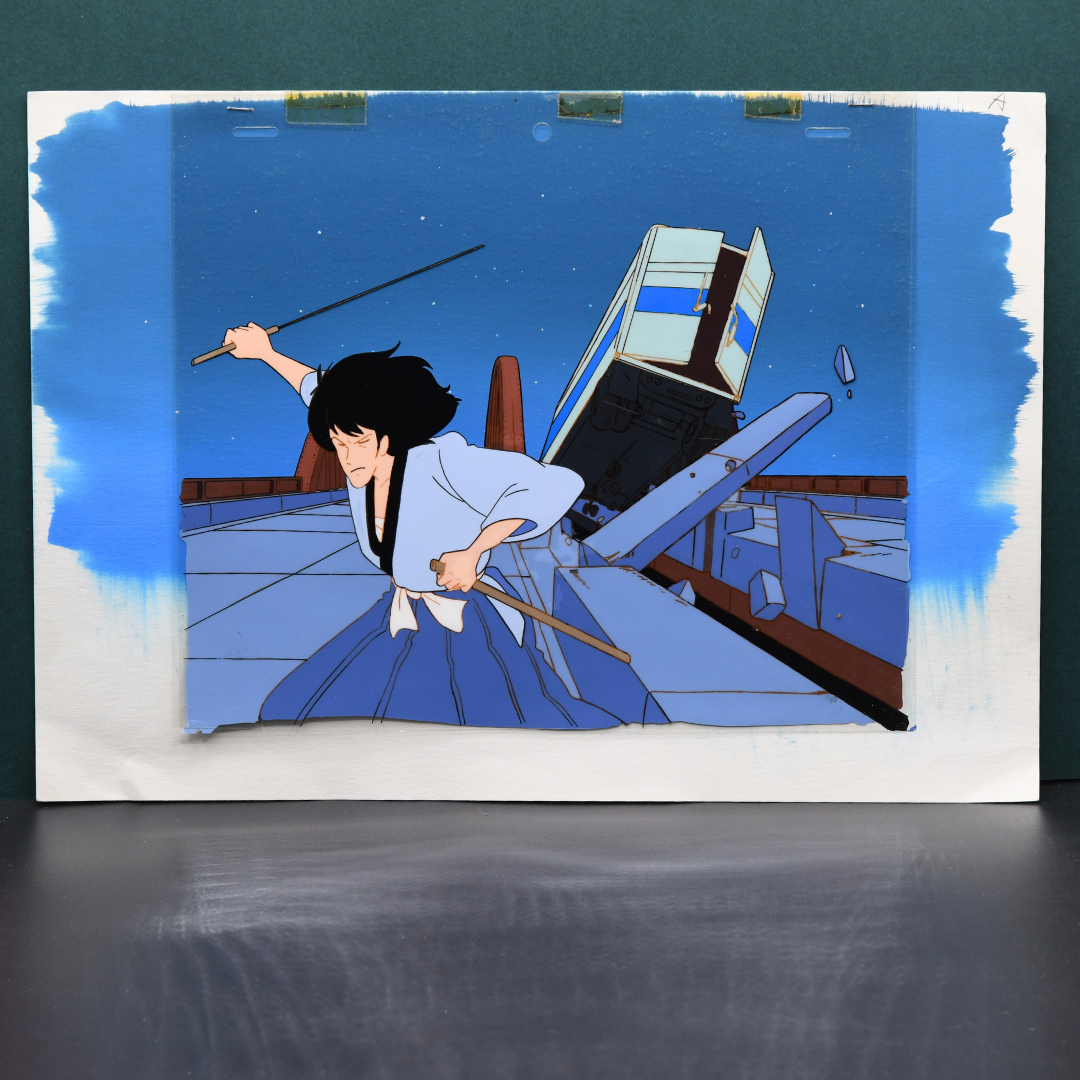 Lupin III – Goemon Ishikawa XIII Slashing the Road with His Katana – original animation production artwork – detail 4