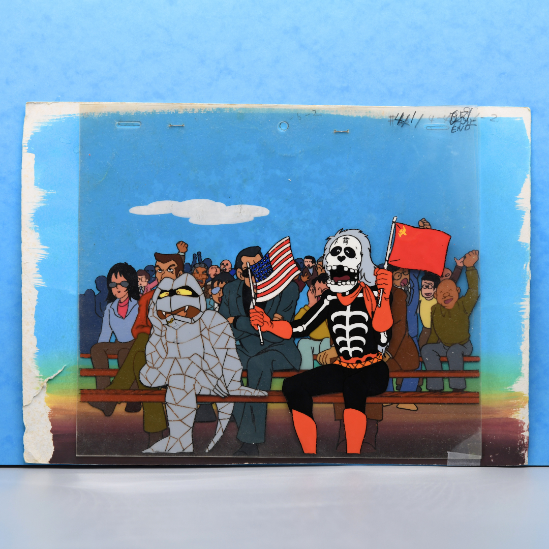 Kinnikuman (Muscle Man) – Kinkotsuman Holding Flags with Iwao – original animation production artwork – detail 4