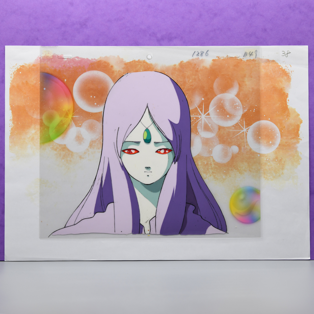 Birth (バース, Kaname Production/Idol, 1984): Hand-Painted Production Cel of Arlia on Copy Background – original animation production artwork – detail 2