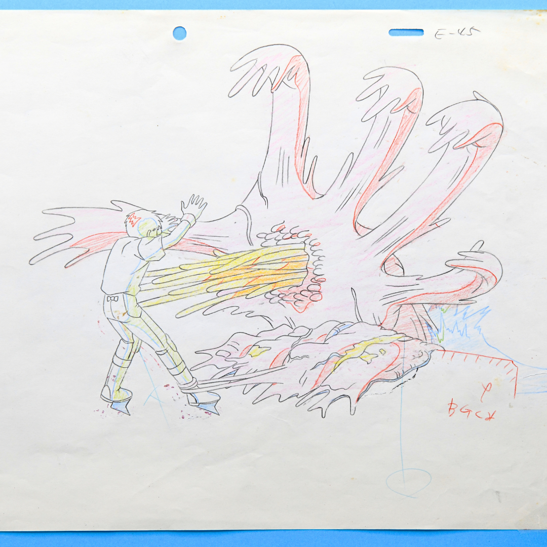 AKIRA: Kaneda Faces Tetsuo Blob Form – Production Douga (Toho, 1988) – original animation production artwork – detail 2
