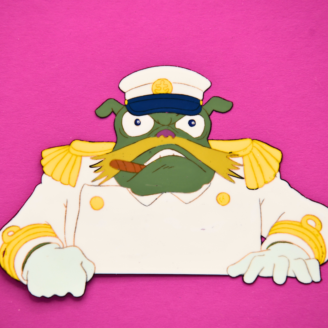 Sherlock Hound: Commandant Raythunder Production Cel + Hand-Painted Background (Tokyo Movie Shinsha/RAI, 1984)