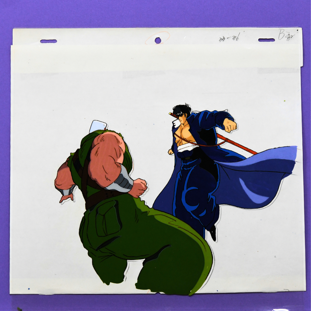 Sakigake!! Otokojuku – Momotaro vs. B.J. Bruce Fight Scene – original animation production artwork – detail 2