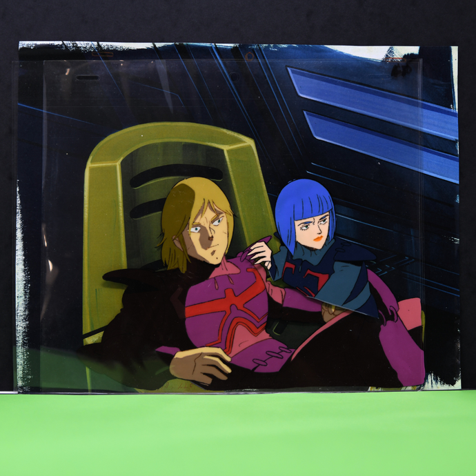 Aura Battler Dunbine - Shot Weapon & Muisy Por in Spaceship- Original Production Cels (2) + Dougas & OG Backgound