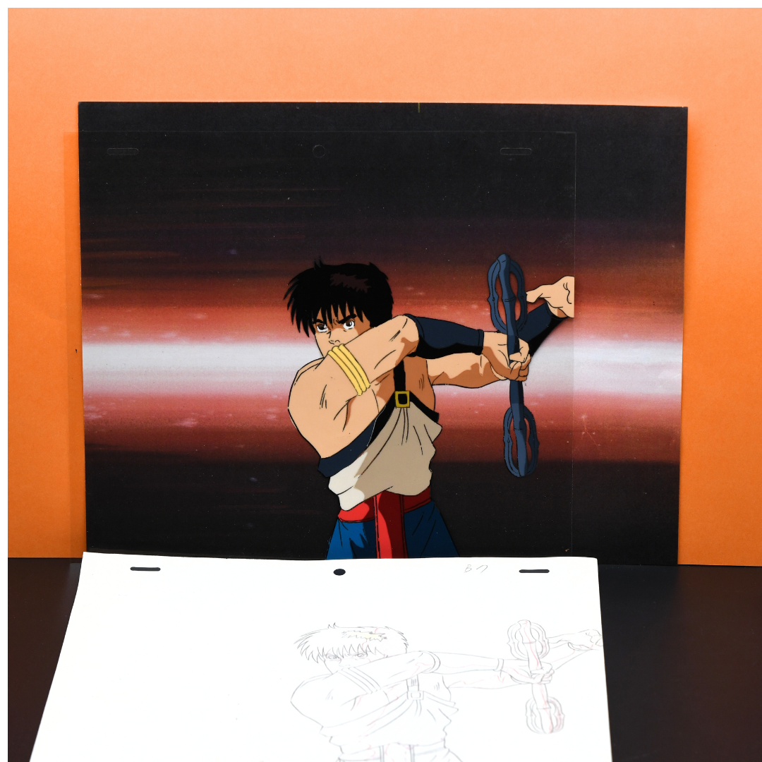 Shurato - Shurato Hidaka holding his Vajra (weapon) - Original Production Anime Cel and Douga on copy background