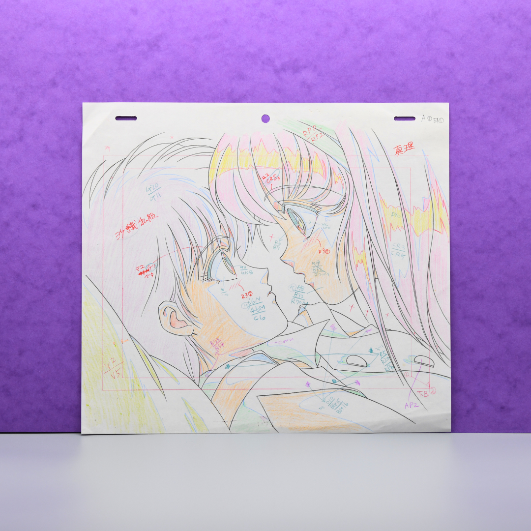 Cream Lemon – Pop Chaser (1984) – Original Douga of Rio & Mai Kiss Scene – Annotated Production Drawing
