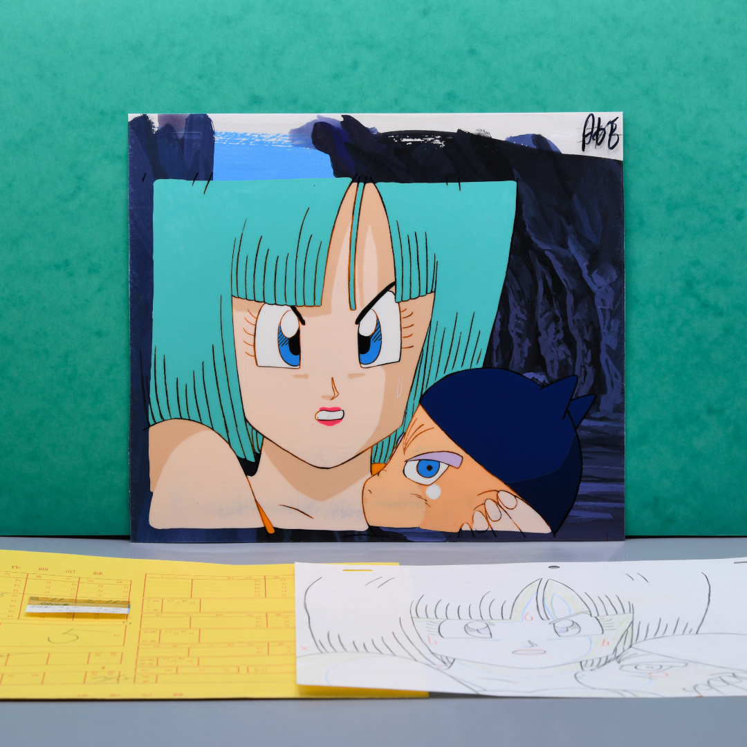 Dragon Ball Z - Bulma with Baby Trunks - Original Production cel on background + Genga - Stunning