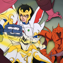 Load image into Gallery viewer, Shurato - Full Set Shurato Hidaka Battle Scene - Original Production Anime Cel, Douga, Genga, Storyboard, and Background (5 Sheets)