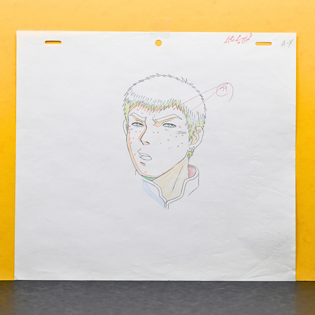 Great Teacher Onizuka (GTO) – Eikichi Onizuka Writing on His Chest, Tattoo Style – original animation production artwork – detail 5
