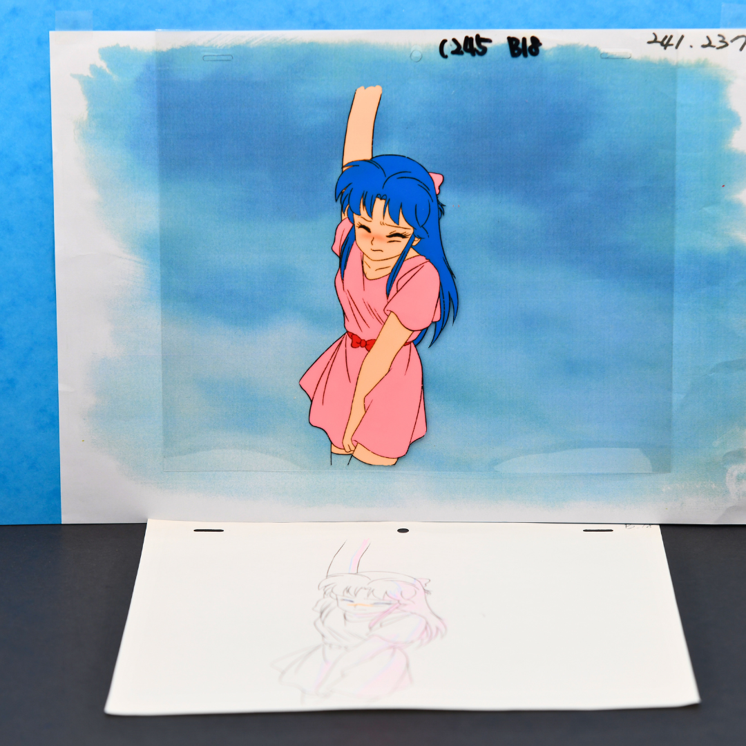 Jūshin Liger – Yui Hanging from Branch – original animation production artwork – detail 2