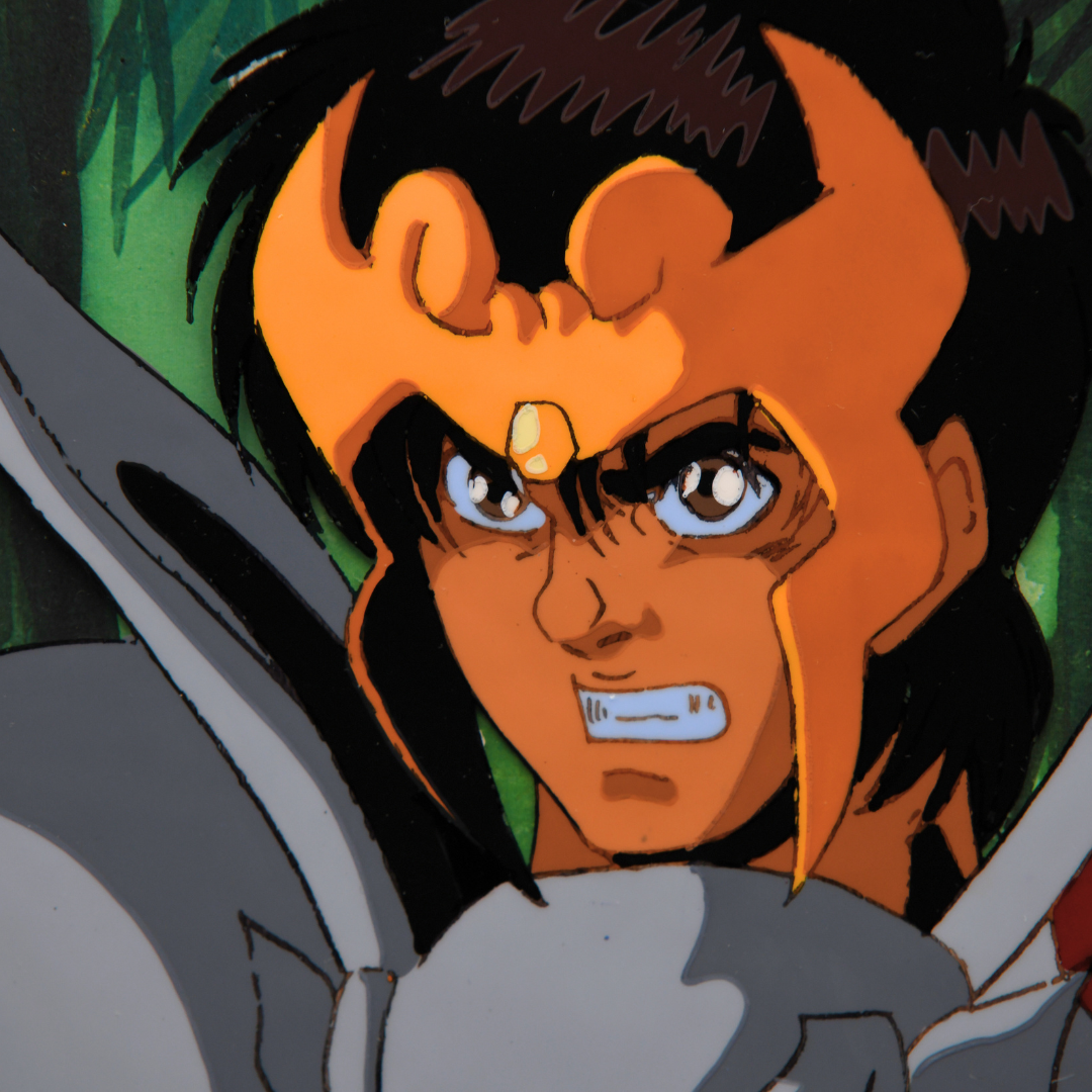 Shurato - Portrait of Shurato Hidaka during battle- Original Production Anime Cel, Douga and copy background