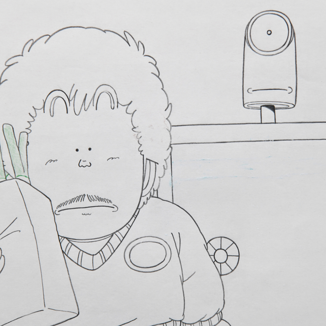 Dr. Slump – Senbei with Robot Safe Back from Grocery Scene – original animation production artwork – detail 3