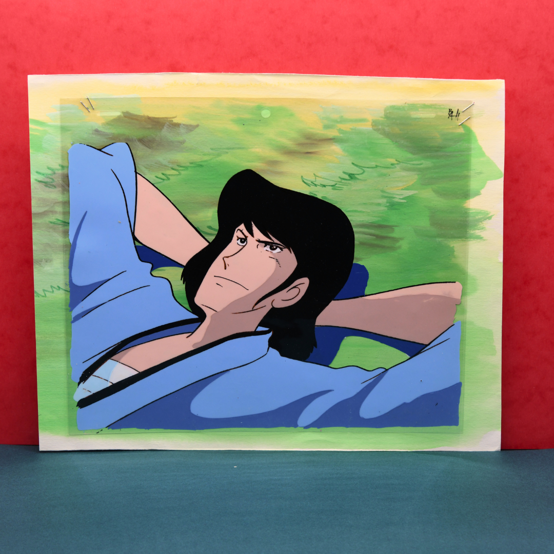 Lupin III – Goemon Ishikawa XIII Resting in the Grass – original animation production artwork – detail 2