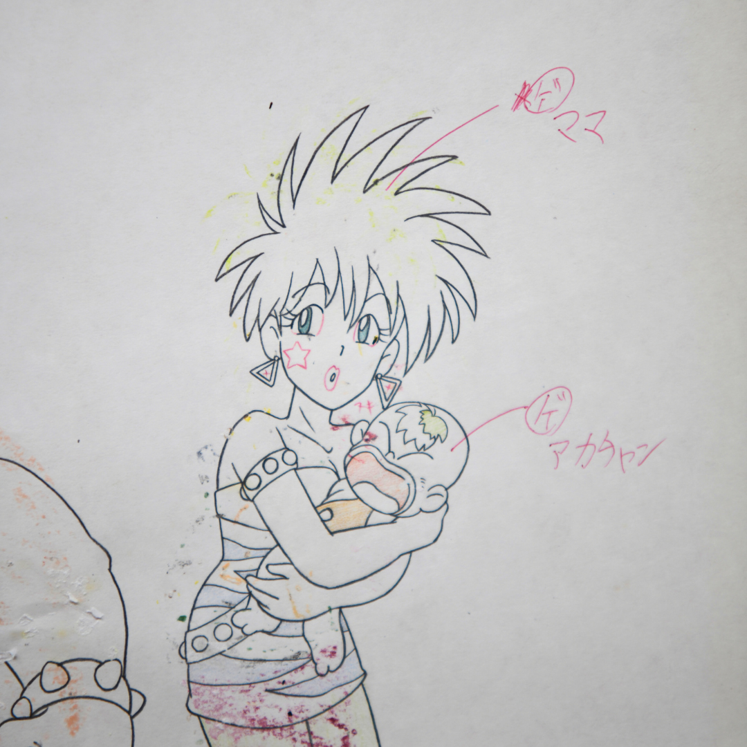 Edokko Boy Gatten Tasuke – Punk with Baby + Villain Character with Helmet – original animation production artwork – detail 5