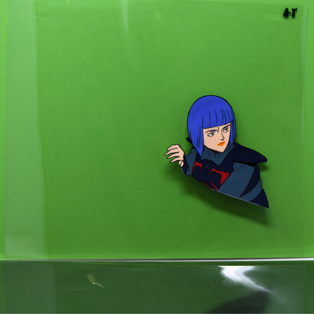 Aura Battler Dunbine – Shot Weapon & Muisy Por in Spaceship – original animation production artwork – detail 3