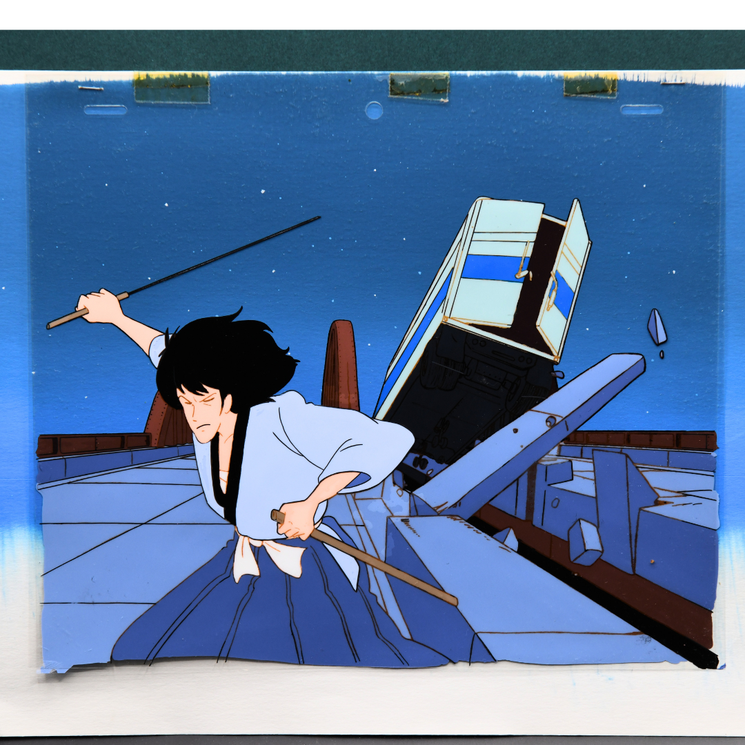 Lupin III – Goemon Ishikawa XIII Slashing the Road with His Katana – original animation production artwork – detail 5