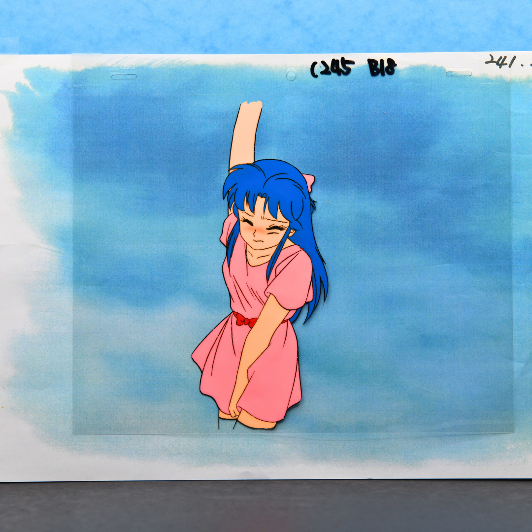 Jūshin Liger – Yui Hanging from Branch – original animation production artwork – detail 3