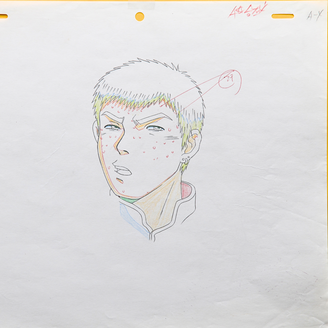 Great Teacher Onizuka (GTO) – Eikichi Onizuka Writing on His Chest, Tattoo Style – original animation production artwork – detail 6