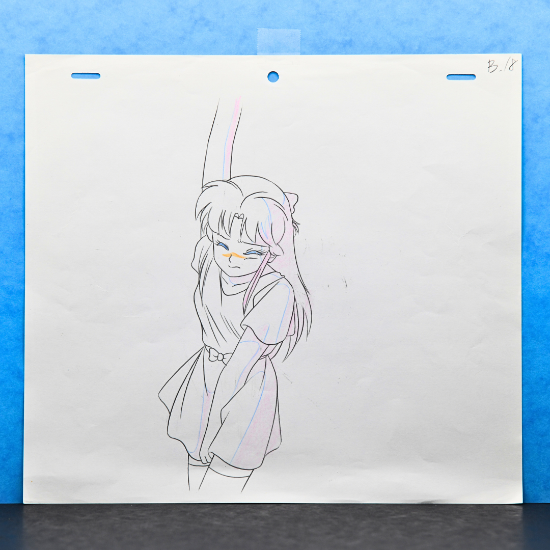 Jūshin Liger – Yui Hanging from Branch – original animation production artwork – detail 4
