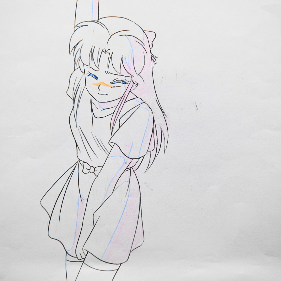 Jūshin Liger – Yui Hanging from Branch – original animation production artwork – detail 5