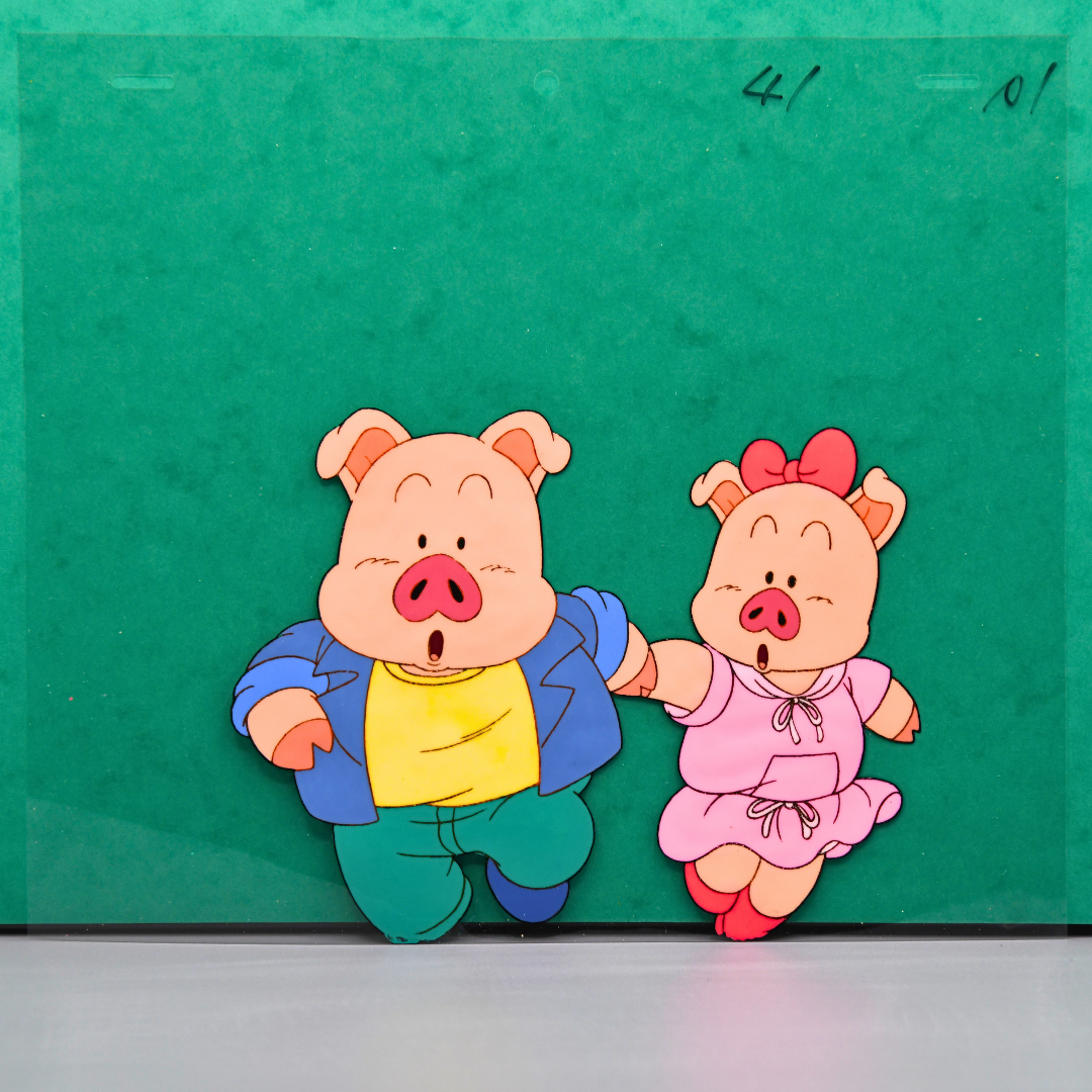 Dr. Slump – Mr. Pig and Pig Girlfriend Mid-Run – original animation production artwork – detail 2