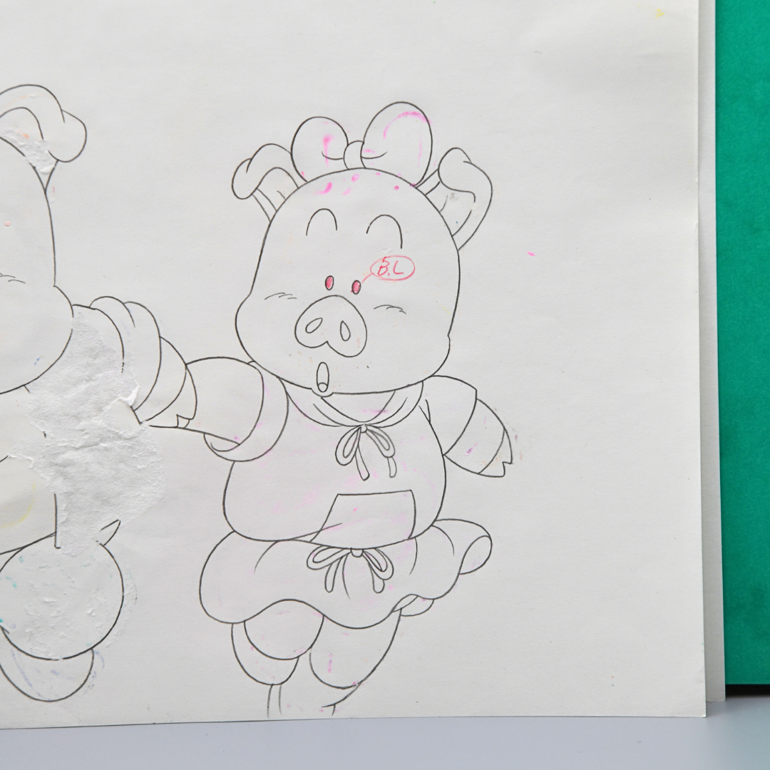 Dr. Slump – Mr. Pig and Pig Girlfriend Mid-Run – original animation production artwork – detail 4