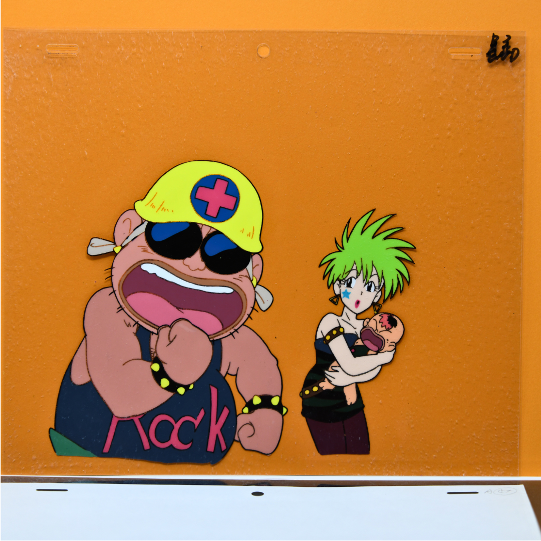 Edokko Boy Gatten Tasuke – Punk with Baby + Villain Character with Helmet – original animation production artwork