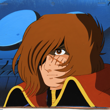 Load image into Gallery viewer, Captain Harlock - Captain Harlock Close Up - Original Production Anime Cel + Douga + Original Background and Studio Envelope