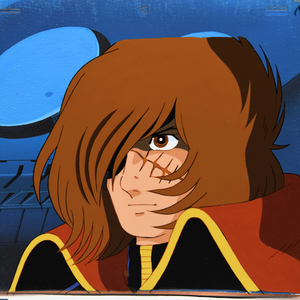 Captain Harlock - Captain Harlock Close Up - Original Production Anime Cel + Douga + Original Background and Studio Envelope