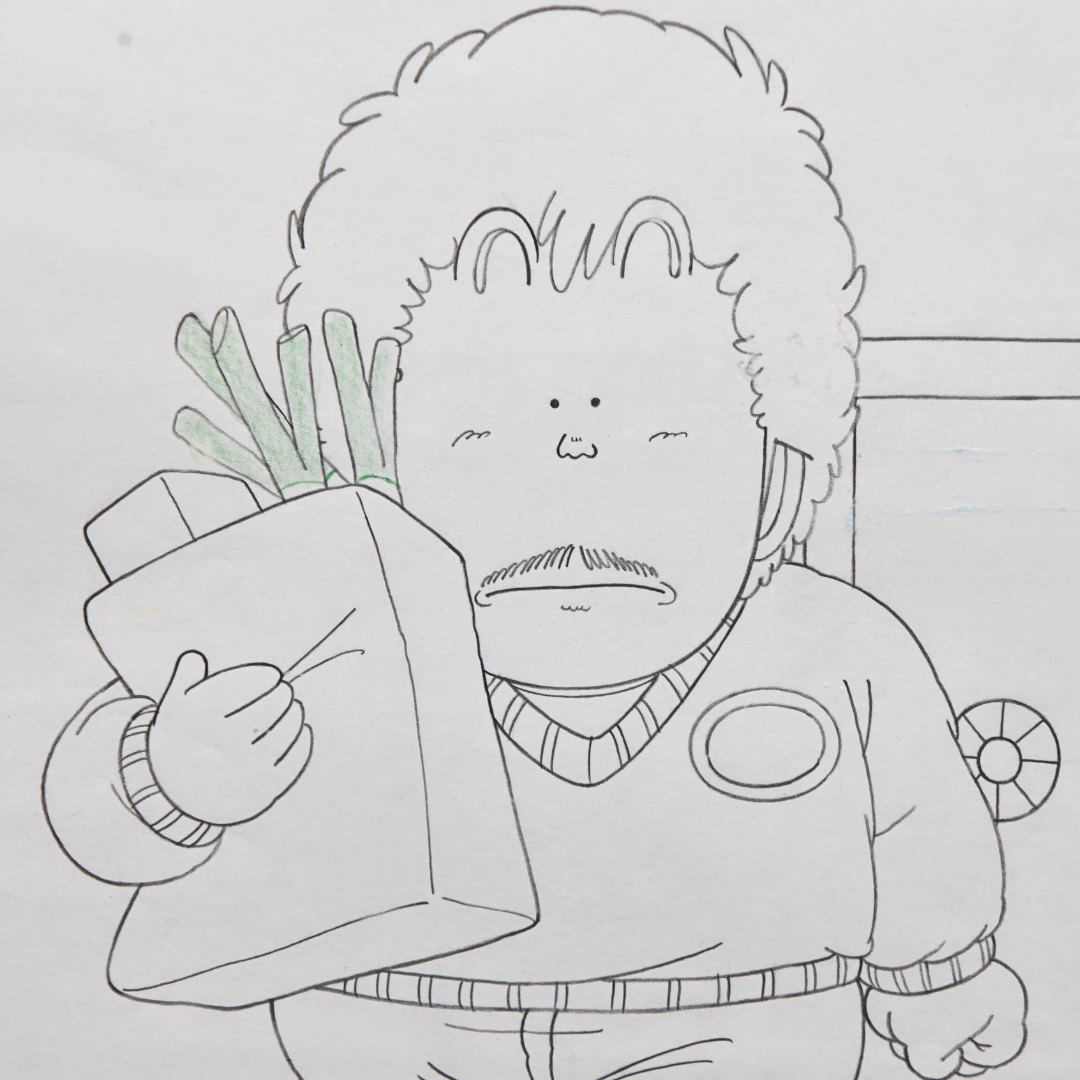 Dr. Slump – Senbei with Robot Safe Back from Grocery Scene – original animation production artwork – detail 4
