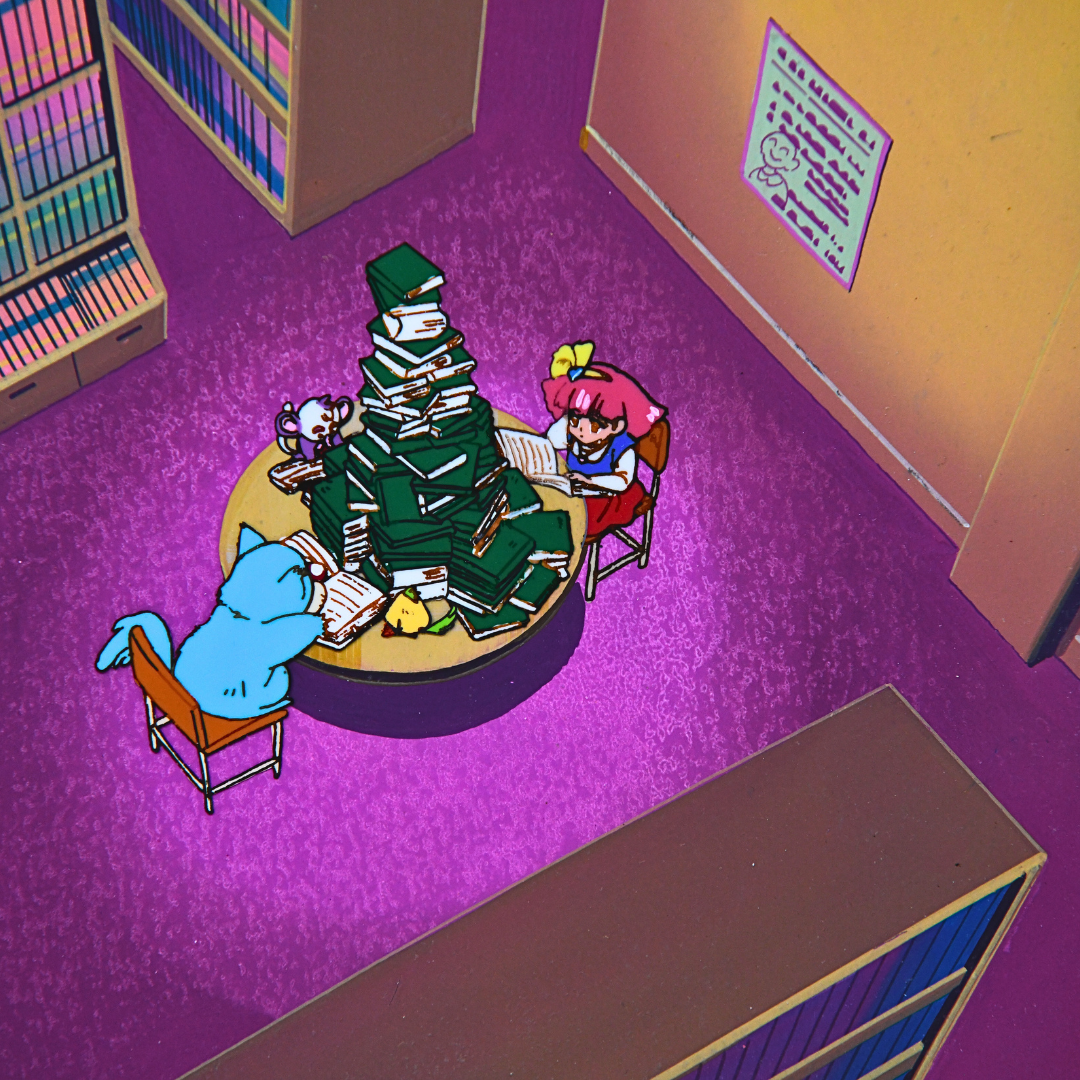 Magical Princess Minky Momo – Gigi with Friends at the Library – original animation production artwork