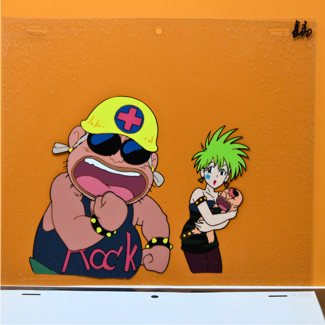 Eddoko Boy Gatten Tasuke - Punk with baby + Vilain Character with Helmet - Original Production Cel + Douga