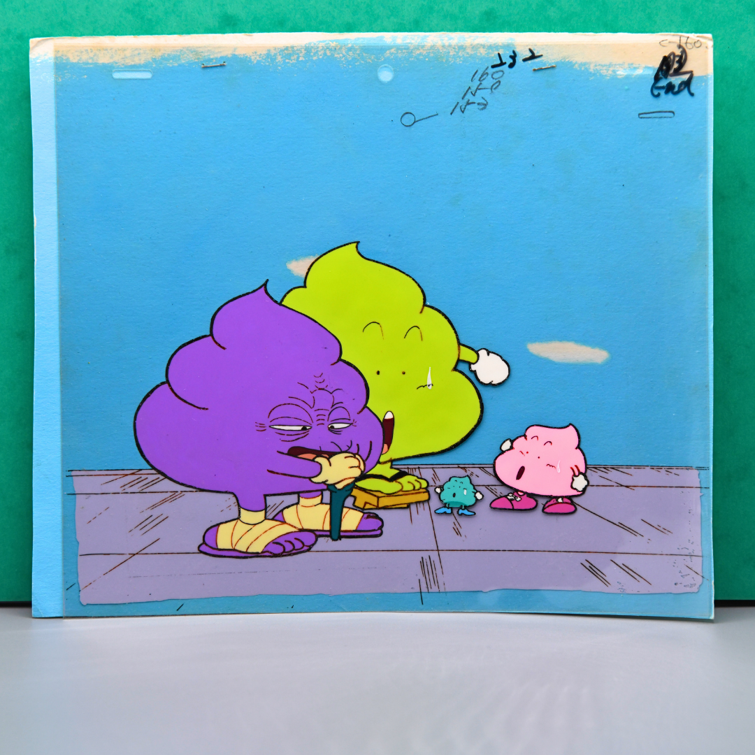 Dr. Slump - Poop Boy & Family Production Cel + Hand-Painted Background (Toei Animation, 1981–1986)