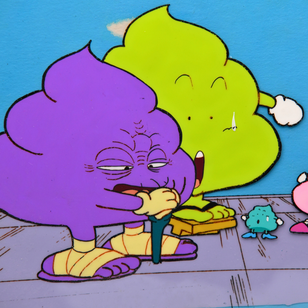 Dr. Slump - Poop Boy & Family Production Cel + Hand-Painted Background (Toei Animation, 1981–1986)