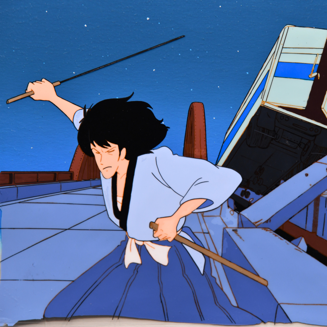 Lupin III – Goemon Ishikawa XIII Slashing the Road with His Katana – original animation production artwork – detail 2