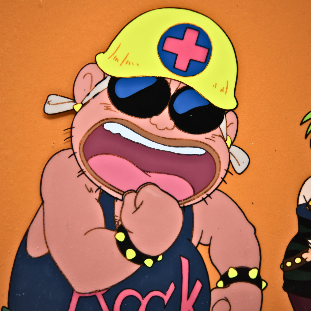 Edokko Boy Gatten Tasuke – Punk with Baby + Villain Character with Helmet – original animation production artwork – detail 2