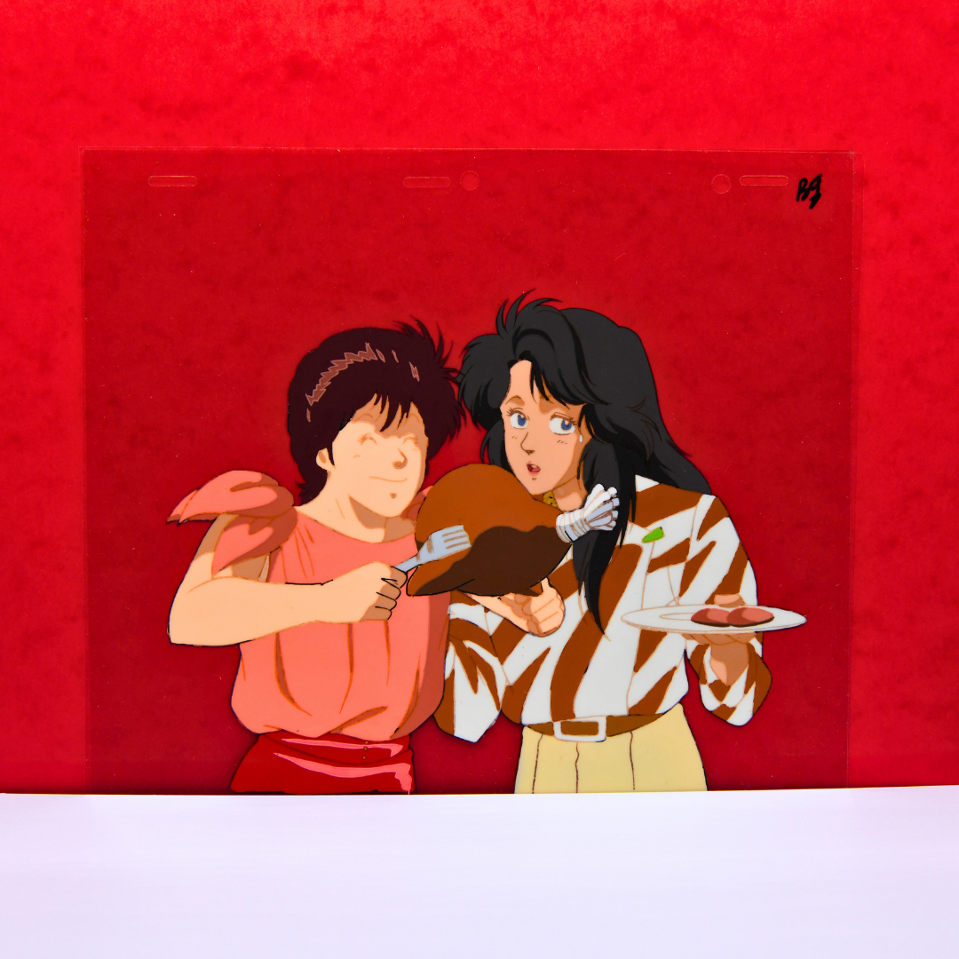 City Hunter – Kaori Serving a Massive Chicken – original animation production artwork – detail 2