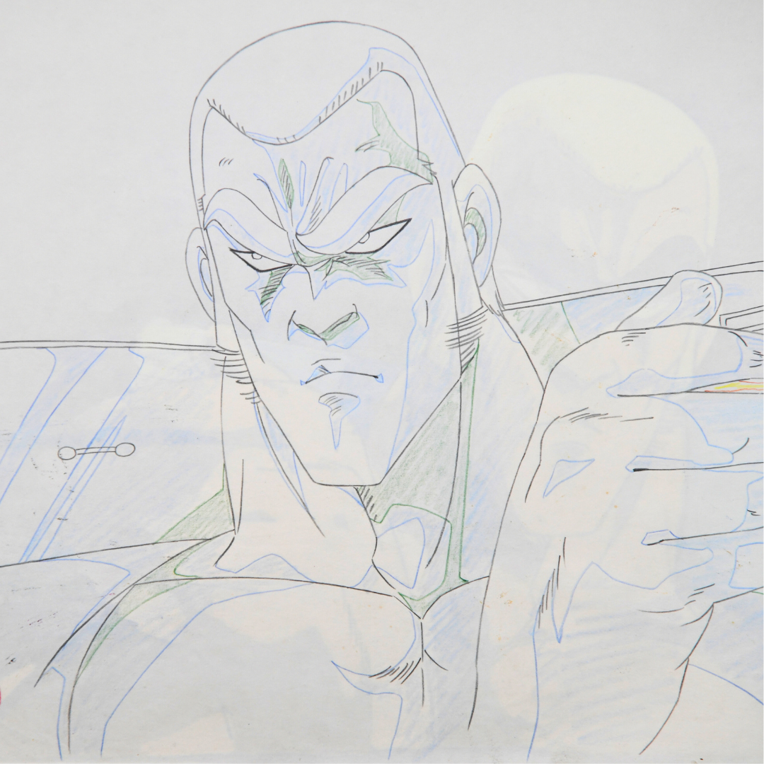 Sakigake!! Otokojuku – J Throwing a Card – original animation production artwork – detail 3