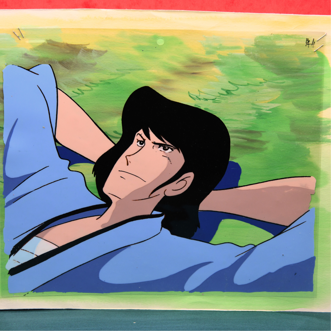 Lupin III – Goemon Ishikawa XIII Resting in the Grass – original animation production artwork – detail 3