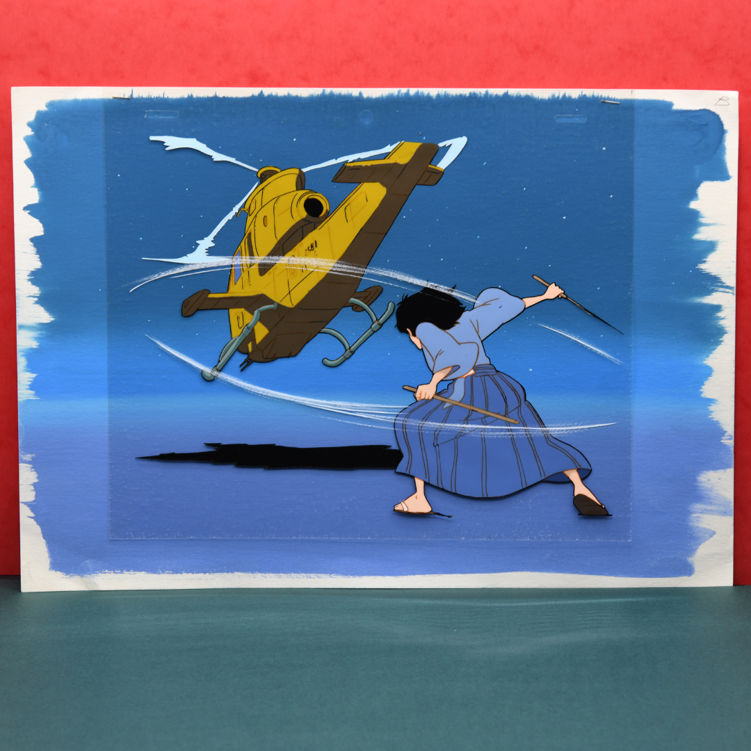 Lupin III – Goemon Ishikawa XIII Slaying a Helicopter with His Katana – original animation production artwork – detail 2